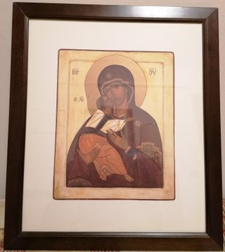 Quadro icona stampa Madonna con bambino in cornice