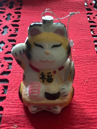 Adorno gato de la suerte árbol Navidad