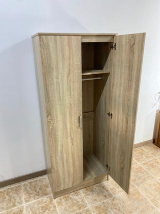 Armario básico de 2 puertas - 80 cm de ancho - Disponible en blanco o madera