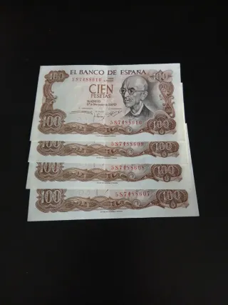 Lote 4 Billetes 100 Pesetas España 1970