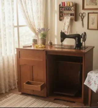 Máquina de coser antigua de madera y metal