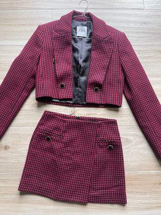 Completo Zara Pied de Poule Viola Rosso