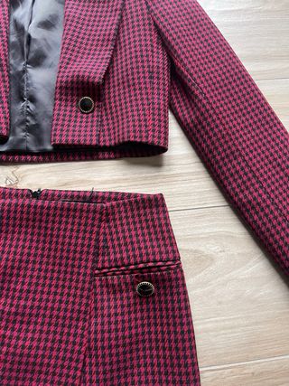 Completo Zara Pied de Poule Viola Rosso