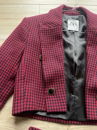 Completo Zara Pied de Poule Viola Rosso