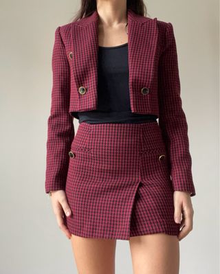 Completo Zara Pied de Poule Viola Rosso