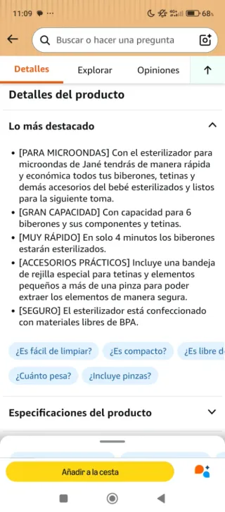 Esterilizador Jane para biberones y chupetes