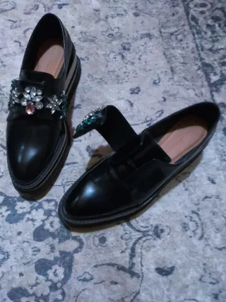Mocasines Zara Joya Negros Talla 38
