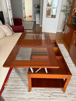 Mesa de centro elevable madera y cristal