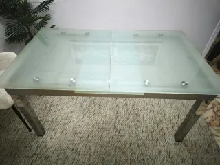 Mesa de comedor cristal templado y metal