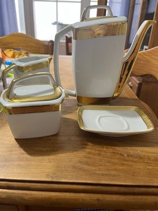 Juego de café porcelana blanco y oro
