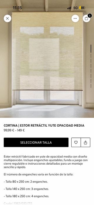 Cortina Estor Yute Zara Home 140x250 Beige