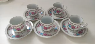 Set 5 Tazas y Platillos Porcelana Flores