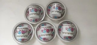 Set 5 Tazas y Platillos Porcelana Flores