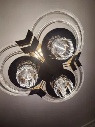 Lámpara Salón Dorada y Cristal