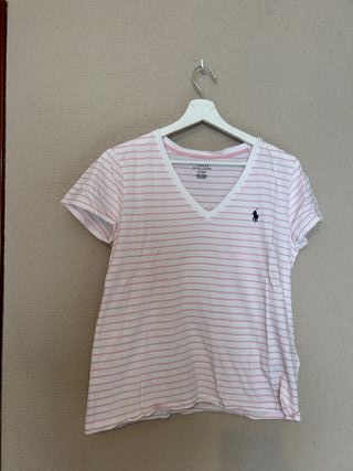 Camiseta Polo Ralph Lauren rayas rosa M