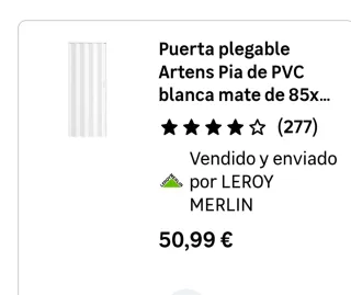 Puerta Plegable Artens Leroy Merlin 85x205 NUEVA