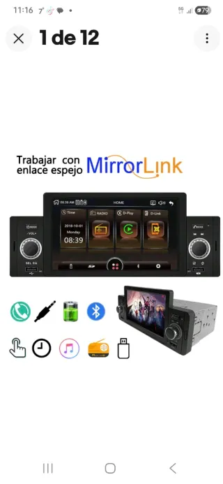 Radio Coche Pantalla Bluetooth Mirror Link 5.1