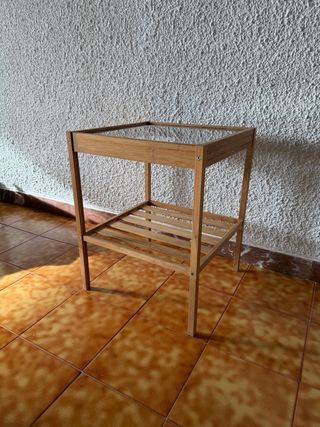 Mesa Auxiliar Ikea NESNA Bambú y Cristal