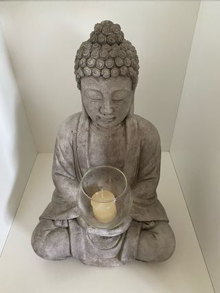 Figura Buda Piedra con Portavelas Cristal