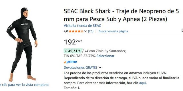 A ESTRENAR Traje Neopreno Seac Black Shark 5mm T.L