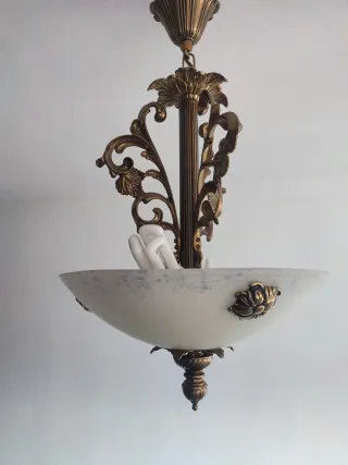 Lámpara colgante bronce y cristal mate