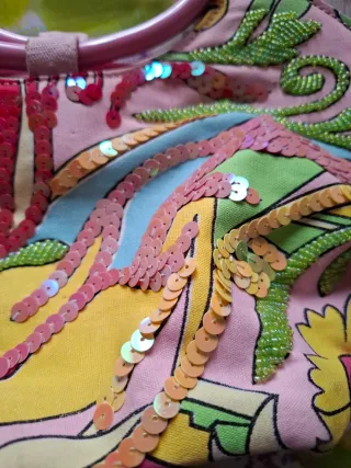 Borsetta vintage tessuto perline paillettes