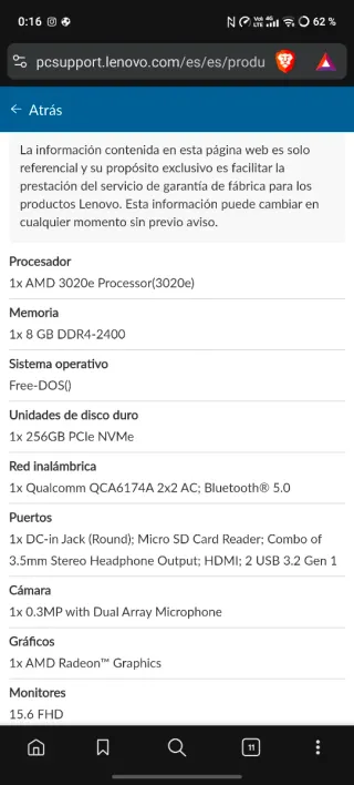 Portátil Lenovo IdeaPad 3 15ADA05