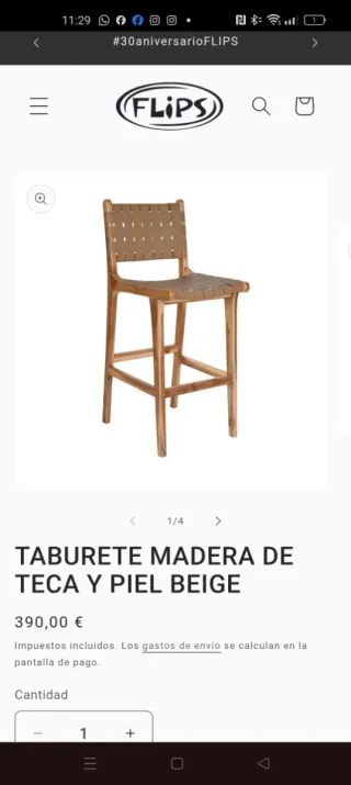 Taburete de madera con asiento de cuero