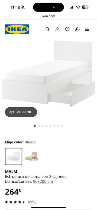 Cama individual + Mesita Ikea MALM. SIN ESTRENAR.