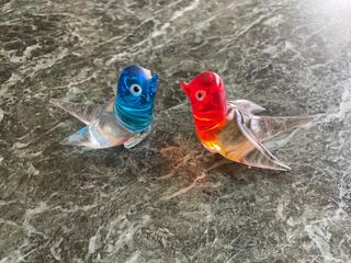 2 Golondrinas Cristal Murano Azul y Rojo