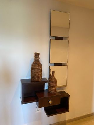 Mueble de entrada madera con espejo