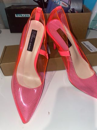 Zapatos Tacón Transparente Rosa Neón Talla 37