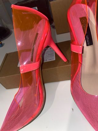 Zapatos Tacón Transparente Rosa Neón Talla 37