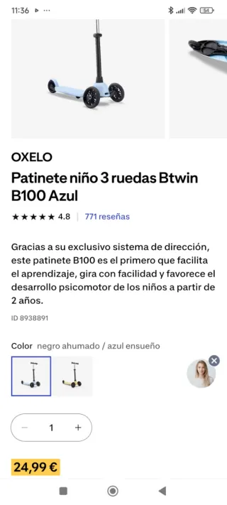 Patinete infantil 3 ruedas azul