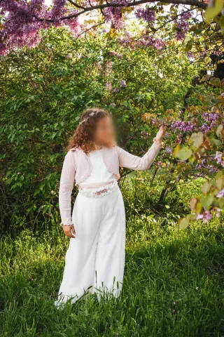 Mono Vestido Comunión Niña Blanco y Rosa