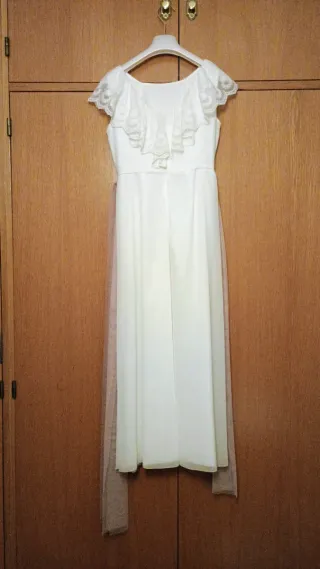 Mono Vestido Comunión Niña Blanco y Rosa