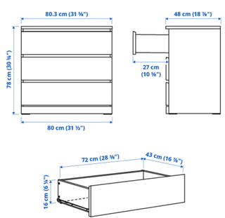 Conjunto 2 cómodas IKEA Malm + tablero madera pino