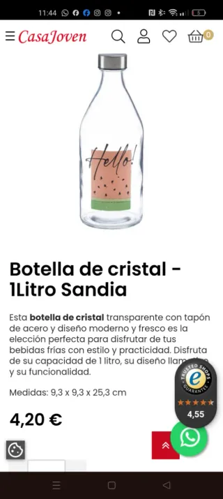 Botella Cristal 1L Sandía 9 unidades