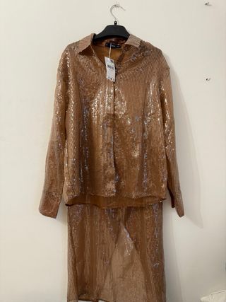 Conjunto falda y camisa lentejuelas Mango