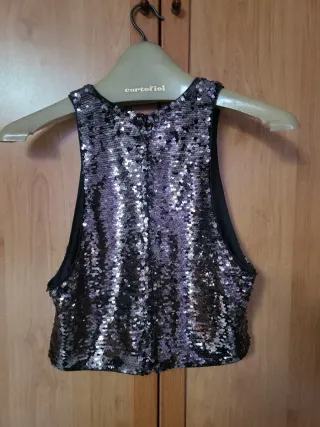 Top lentejuelas plateado y negro