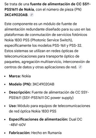 Fuente Alimentación Nokia SSY-PSS16II