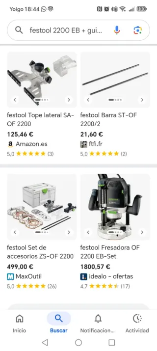 Festool OF 2200 EB fresadora y accesorios + guia