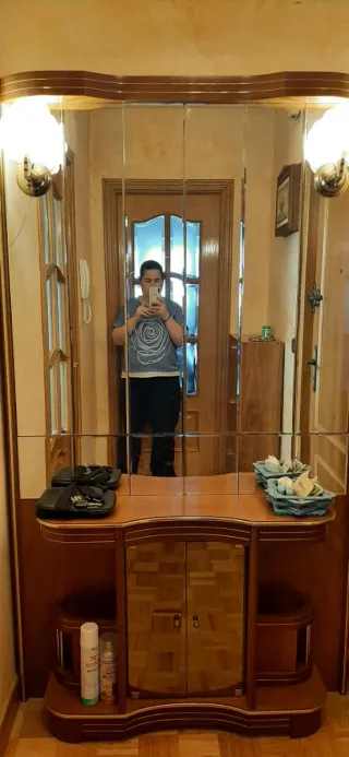 Recibidor marrón con espejo y armario