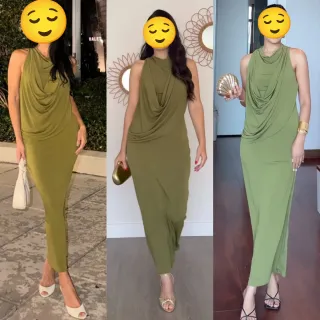 Vestido largo drapeado verde