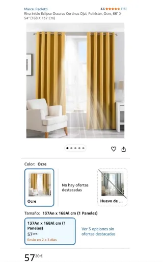 Cortinas Ocre Ojal 168x137cm (Par) Nuevas