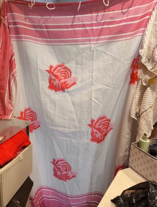 Cortina de ducha floral rosa y blanca NUEVA