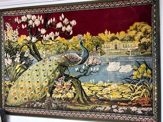 Tapiz Alfombra Pavo Real y Cisnes