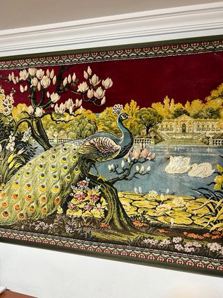 Tapiz Alfombra Pavo Real y Cisnes