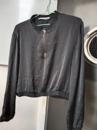 Top Zara Negro Cremallera Mujer Talla L