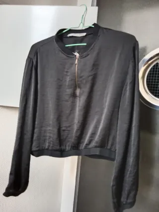 Top Zara Negro Cremallera Mujer Talla L